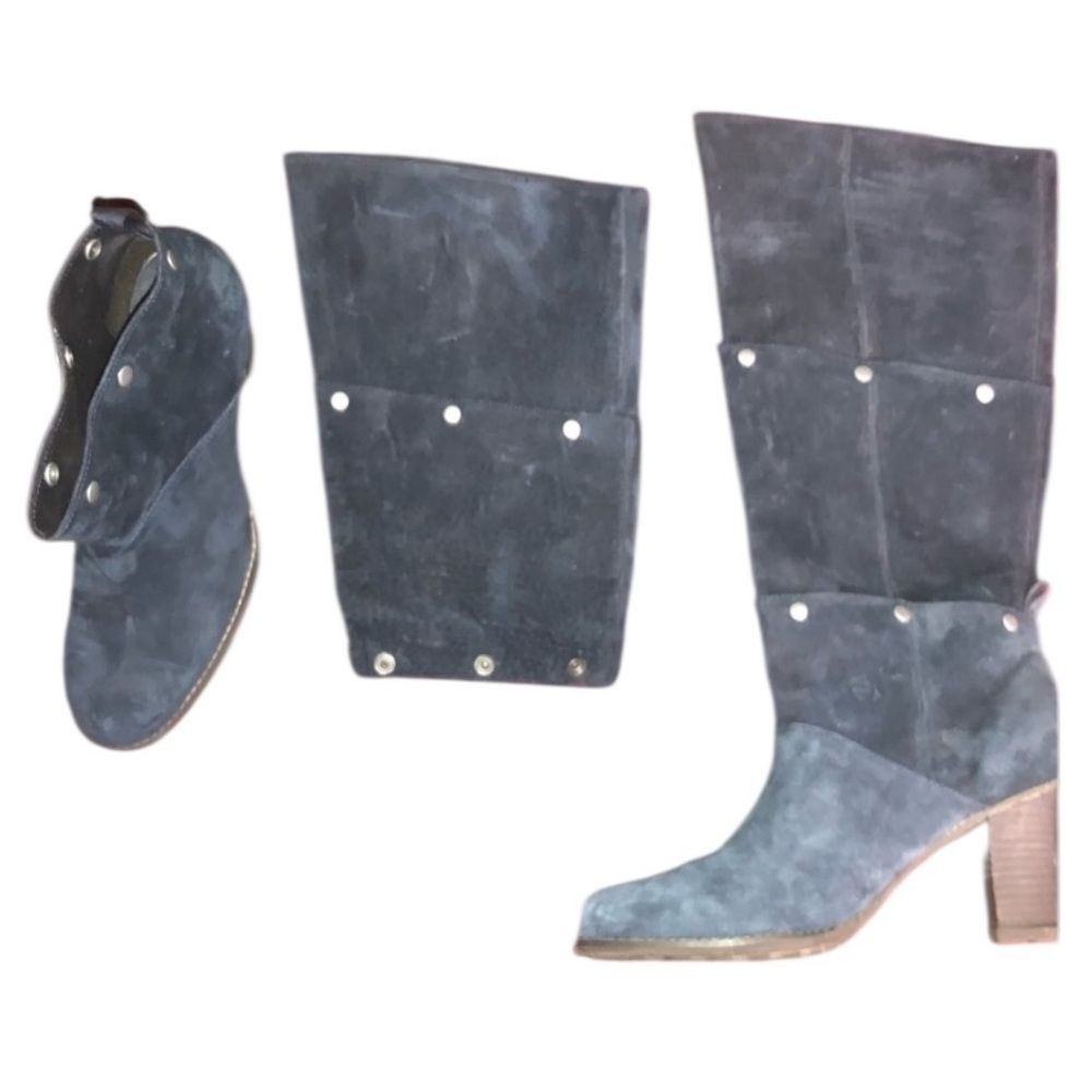 CAT Caterpillar 3 in 1 Navy  leather adjustable lengths boots rubber sole NIB